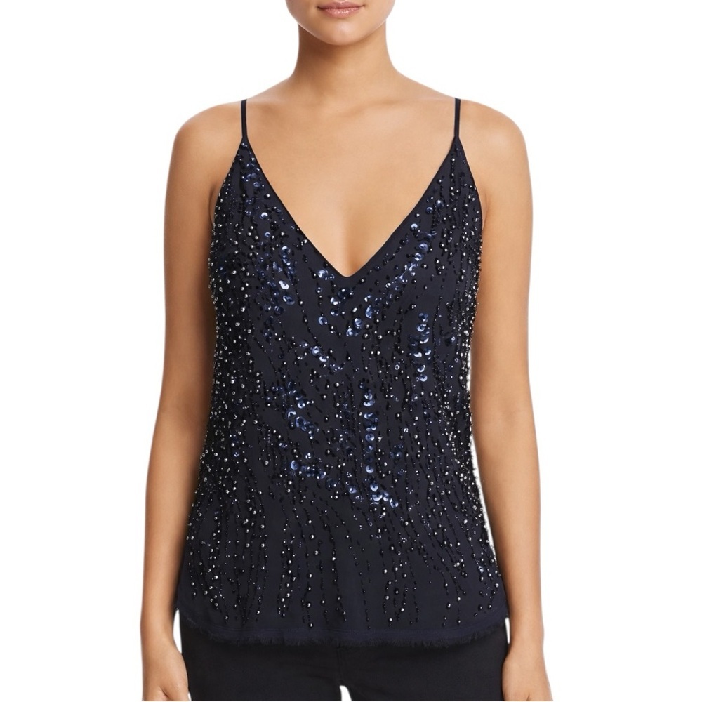 Elie Tahari Zendaya Silk Beaded Camisole Top Navy Blue NWT XS